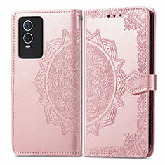 Funda de Cuero Cartera con Soporte Patron de Moda Carcasa para Vivo Y74s 5G Oro Rosa