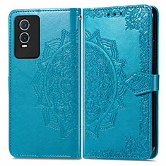 Funda de Cuero Cartera con Soporte Patron de Moda Carcasa para Vivo Y76s 5G Azul