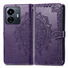 Funda de Cuero Cartera con Soporte Patron de Moda Carcasa para Vivo Y77e 5G Morado