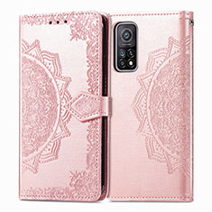 Funda de Cuero Cartera con Soporte Patron de Moda Carcasa para Xiaomi Mi 10T 5G Oro Rosa