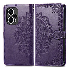 Funda de Cuero Cartera con Soporte Patron de Moda Carcasa para Xiaomi Poco F5 5G Morado