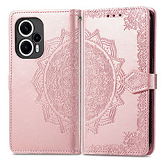 Funda de Cuero Cartera con Soporte Patron de Moda Carcasa para Xiaomi Poco F5 5G Oro Rosa