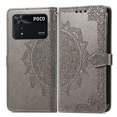 Funda de Cuero Cartera con Soporte Patron de Moda Carcasa para Xiaomi Poco M4 Pro 4G Gris