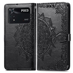 Funda de Cuero Cartera con Soporte Patron de Moda Carcasa para Xiaomi Poco M4 Pro 4G Negro