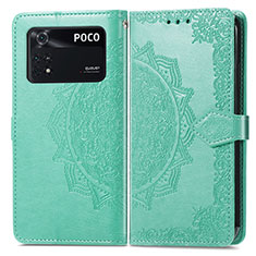 Funda de Cuero Cartera con Soporte Patron de Moda Carcasa para Xiaomi Poco M4 Pro 4G Verde