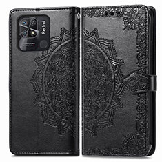 Funda de Cuero Cartera con Soporte Patron de Moda Carcasa para Xiaomi Redmi 10 India Negro