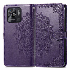 Funda de Cuero Cartera con Soporte Patron de Moda Carcasa para Xiaomi Redmi 10C 4G Morado