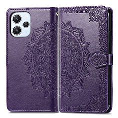 Funda de Cuero Cartera con Soporte Patron de Moda Carcasa para Xiaomi Redmi 12 4G Morado