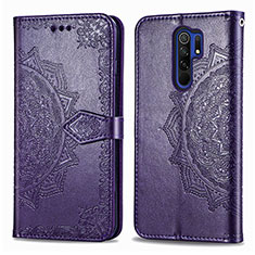 Funda de Cuero Cartera con Soporte Patron de Moda Carcasa para Xiaomi Redmi 9 Morado