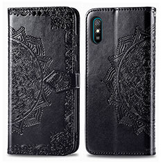 Funda de Cuero Cartera con Soporte Patron de Moda Carcasa para Xiaomi Redmi 9AT Negro