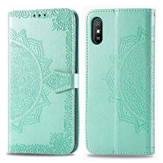 Funda de Cuero Cartera con Soporte Patron de Moda Carcasa para Xiaomi Redmi 9AT Verde