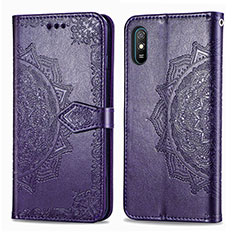 Funda de Cuero Cartera con Soporte Patron de Moda Carcasa para Xiaomi Redmi 9i Morado