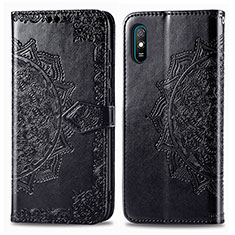 Funda de Cuero Cartera con Soporte Patron de Moda Carcasa para Xiaomi Redmi 9i Negro