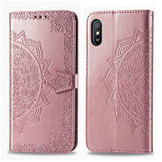 Funda de Cuero Cartera con Soporte Patron de Moda Carcasa para Xiaomi Redmi 9i Oro Rosa