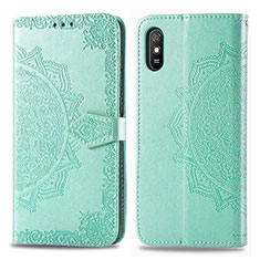 Funda de Cuero Cartera con Soporte Patron de Moda Carcasa para Xiaomi Redmi 9i Verde