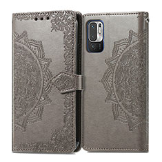 Funda de Cuero Cartera con Soporte Patron de Moda Carcasa para Xiaomi Redmi Note 10T 5G Gris