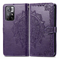 Funda de Cuero Cartera con Soporte Patron de Moda Carcasa para Xiaomi Redmi Note 11T 5G Morado