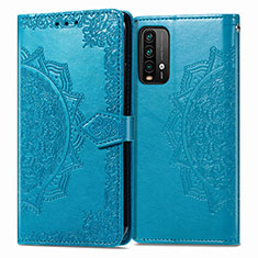 Funda de Cuero Cartera con Soporte Patron de Moda Carcasa para Xiaomi Redmi Note 9 4G Azul