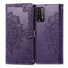 Funda de Cuero Cartera con Soporte Patron de Moda Carcasa para Xiaomi Redmi Note 9 4G Morado