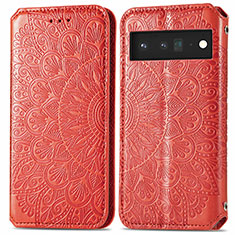 Funda de Cuero Cartera con Soporte Patron de Moda Carcasa S01D para Google Pixel 6 5G Rojo