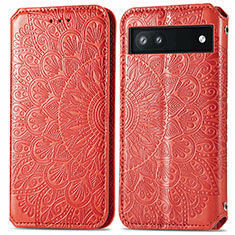 Funda de Cuero Cartera con Soporte Patron de Moda Carcasa S01D para Google Pixel 6a 5G Rojo