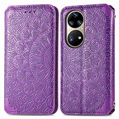 Funda de Cuero Cartera con Soporte Patron de Moda Carcasa S01D para Huawei P50 Morado