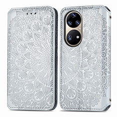 Funda de Cuero Cartera con Soporte Patron de Moda Carcasa S01D para Huawei P50 Plata