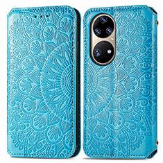 Funda de Cuero Cartera con Soporte Patron de Moda Carcasa S01D para Huawei P50 Pro Azul