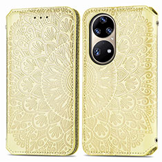 Funda de Cuero Cartera con Soporte Patron de Moda Carcasa S01D para Huawei P50 Pro Oro