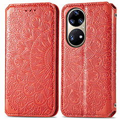 Funda de Cuero Cartera con Soporte Patron de Moda Carcasa S01D para Huawei P50 Pro Rojo