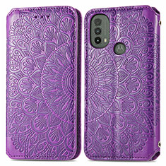 Funda de Cuero Cartera con Soporte Patron de Moda Carcasa S01D para Motorola Moto E20 Morado