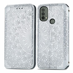 Funda de Cuero Cartera con Soporte Patron de Moda Carcasa S01D para Motorola Moto E20 Plata