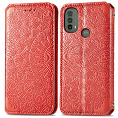 Funda de Cuero Cartera con Soporte Patron de Moda Carcasa S01D para Motorola Moto E20 Rojo