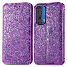 Funda de Cuero Cartera con Soporte Patron de Moda Carcasa S01D para Motorola Moto Edge (2021) 5G Morado