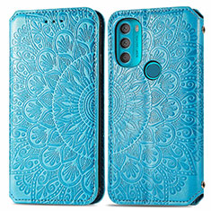 Funda de Cuero Cartera con Soporte Patron de Moda Carcasa S01D para Motorola Moto G71 5G Azul