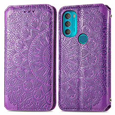 Funda de Cuero Cartera con Soporte Patron de Moda Carcasa S01D para Motorola Moto G71 5G Morado