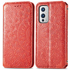 Funda de Cuero Cartera con Soporte Patron de Moda Carcasa S01D para OnePlus 9 5G Rojo