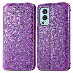 Funda de Cuero Cartera con Soporte Patron de Moda Carcasa S01D para OnePlus Nord 2 5G Morado