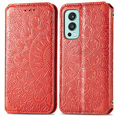 Funda de Cuero Cartera con Soporte Patron de Moda Carcasa S01D para OnePlus Nord 2 5G Rojo