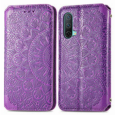 Funda de Cuero Cartera con Soporte Patron de Moda Carcasa S01D para OnePlus Nord CE 5G Morado