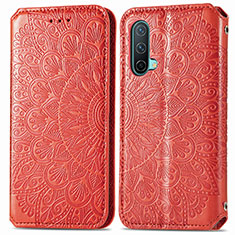 Funda de Cuero Cartera con Soporte Patron de Moda Carcasa S01D para OnePlus Nord CE 5G Rojo