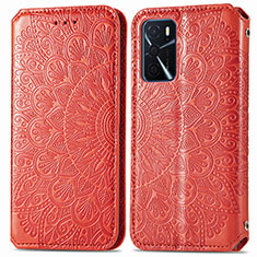 Funda de Cuero Cartera con Soporte Patron de Moda Carcasa S01D para Oppo A16 Rojo