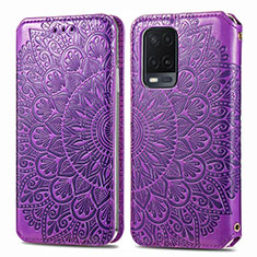 Funda de Cuero Cartera con Soporte Patron de Moda Carcasa S01D para Oppo A54 4G Morado