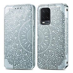 Funda de Cuero Cartera con Soporte Patron de Moda Carcasa S01D para Oppo A54 4G Plata