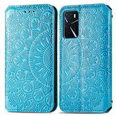 Funda de Cuero Cartera con Soporte Patron de Moda Carcasa S01D para Oppo A54s Azul