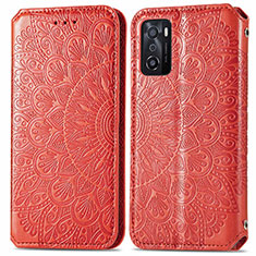 Funda de Cuero Cartera con Soporte Patron de Moda Carcasa S01D para Oppo A55S 5G Rojo