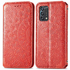 Funda de Cuero Cartera con Soporte Patron de Moda Carcasa S01D para Oppo A74 4G Rojo