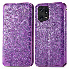 Funda de Cuero Cartera con Soporte Patron de Moda Carcasa S01D para Oppo Find X5 5G Morado