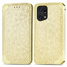 Funda de Cuero Cartera con Soporte Patron de Moda Carcasa S01D para Oppo Find X5 Pro 5G Oro