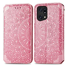 Funda de Cuero Cartera con Soporte Patron de Moda Carcasa S01D para Oppo Find X5 Pro 5G Oro Rosa